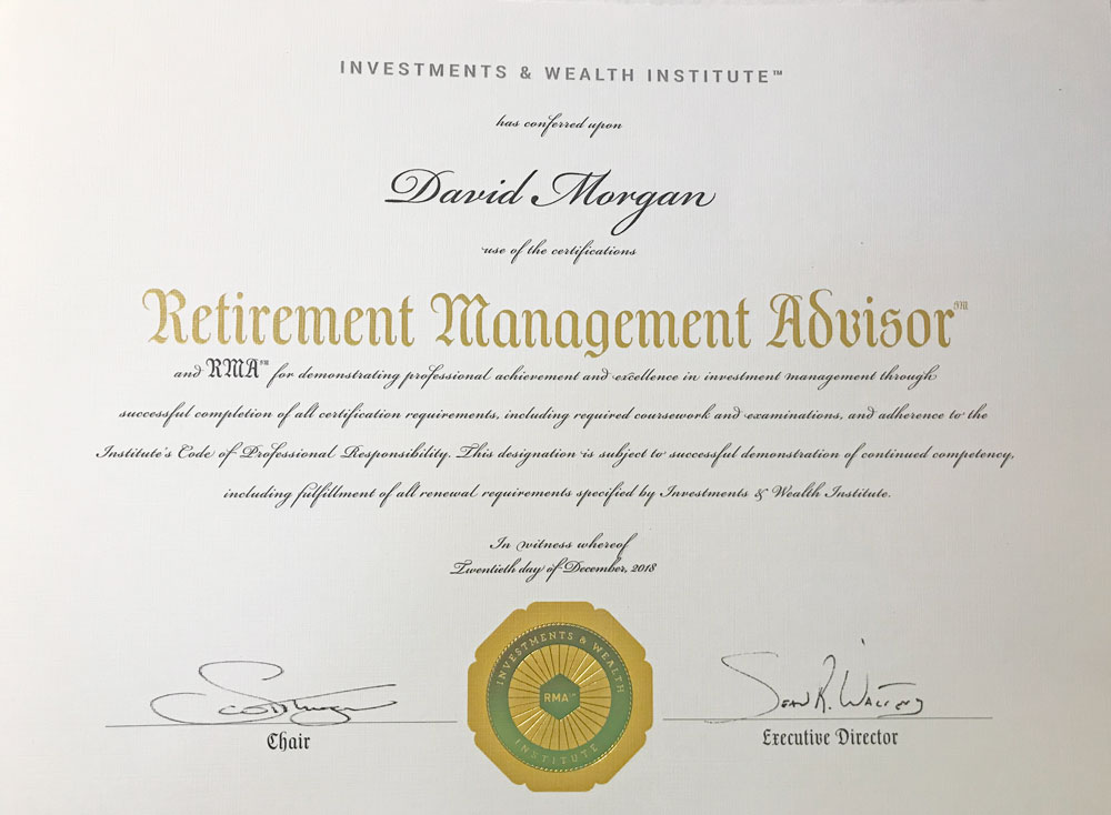 David H. Morgan Retirement Management Advisor Certificate