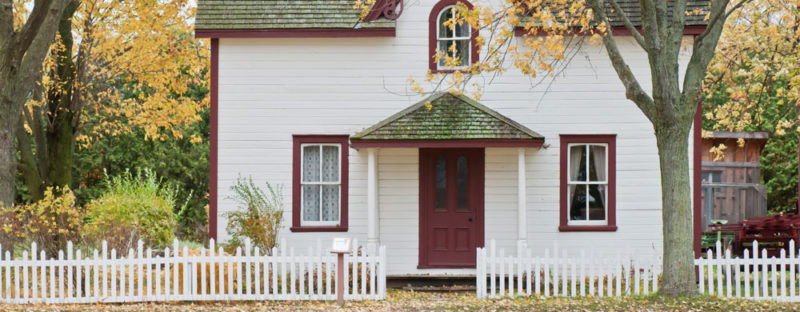 House with fall leaves