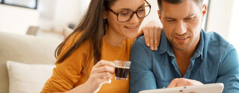 Couple looking at tablet